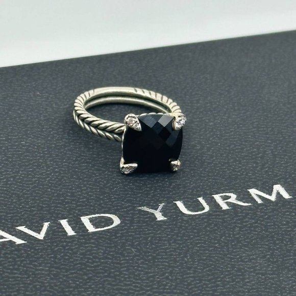 Authentic DAVID YURMAN women's ring 11mm black onyx and diamonds size 7 - Picture 8 of 9